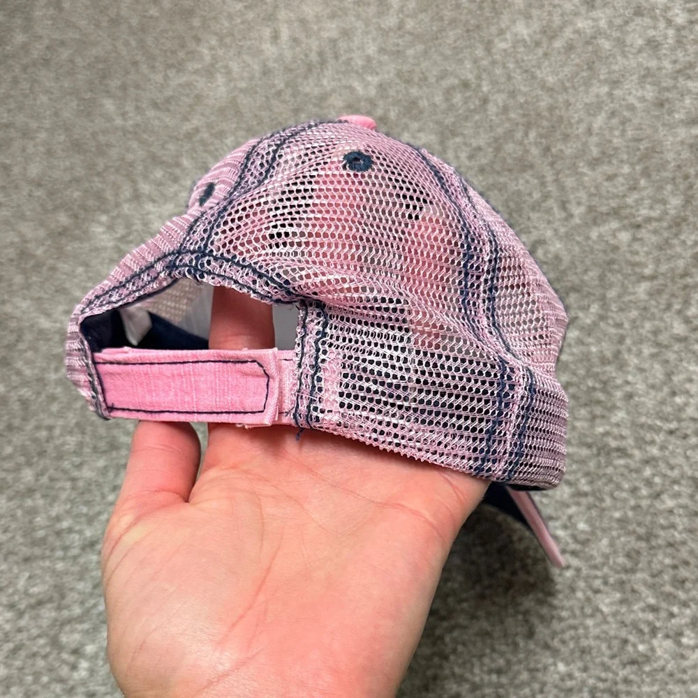 Pink Rhinestone Distressed Truckers Cap with Quote Patch - Picture 2 of 3